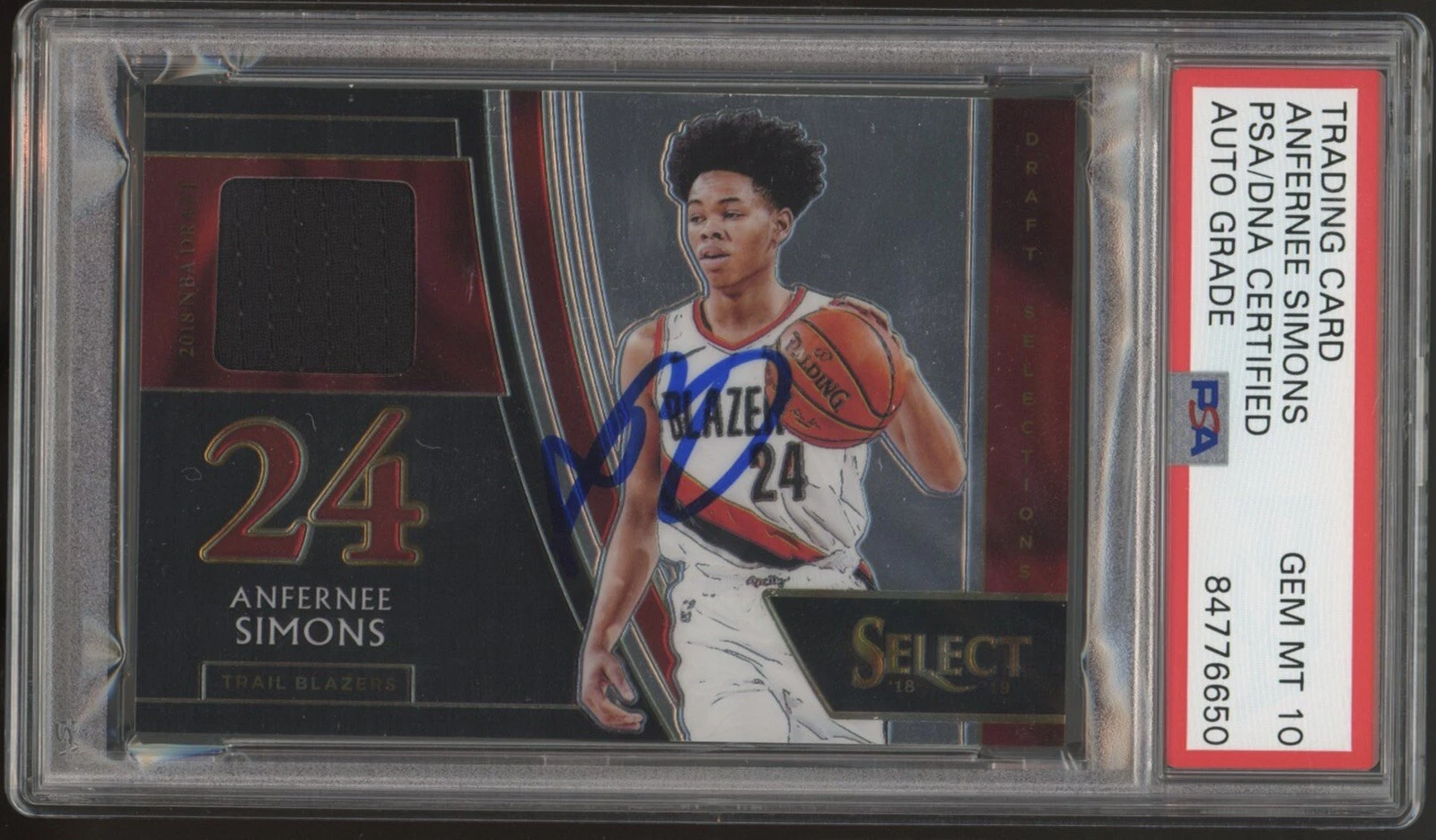 Anfernee Simons Signed 2018 Panini Select Relic RPA Psa/Dna GEM MINT 10 AUTO RC