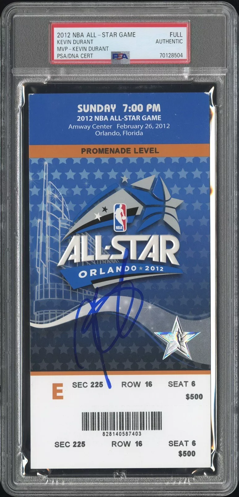 Kevin Durant Signed 2012 NBA All Star Game MVP Full Ticket Stub Psa/Dna Dual