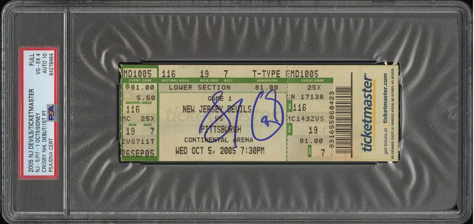Sidney Crosby Signed NHL DEBUT Full Ticket Stub Psa/Dna 4/10 Penguins 10/5/2005