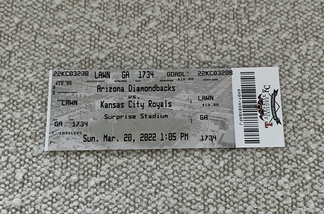 Kansas City Royals 3/20/22 Spring Training Ticket Stub Bobby Witt Jr Rookie Szn