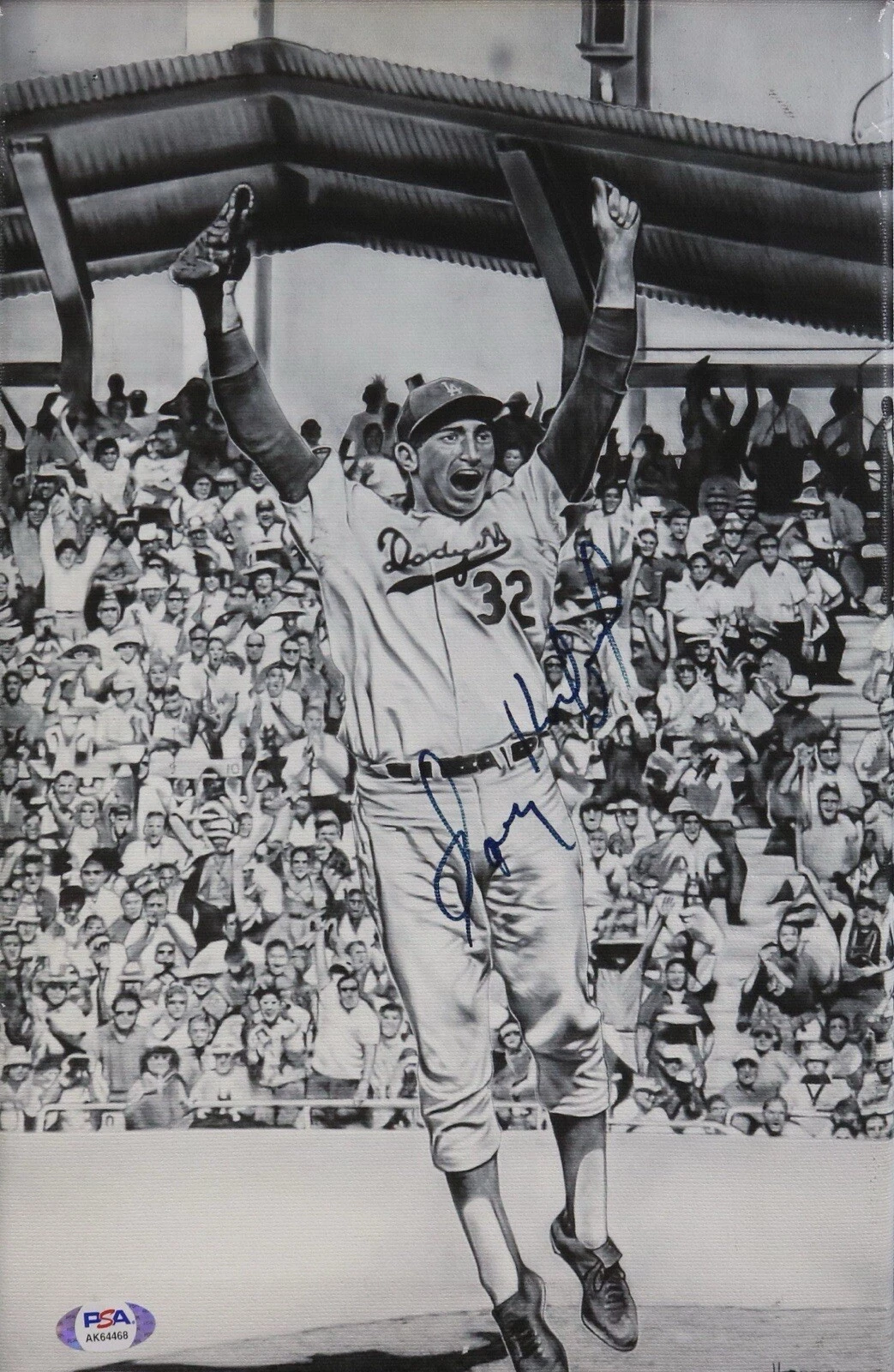 Sandy Koufax Signed 9x14 Canvas Sketch Painting Print Psa/Dna Coa Dodgers