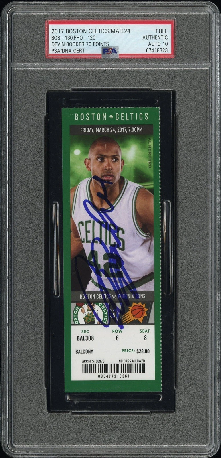 Devin Booker Signed 70 Point Game Full Ticket Stub Psa GEM MINT 10 AUTO 3/24/17