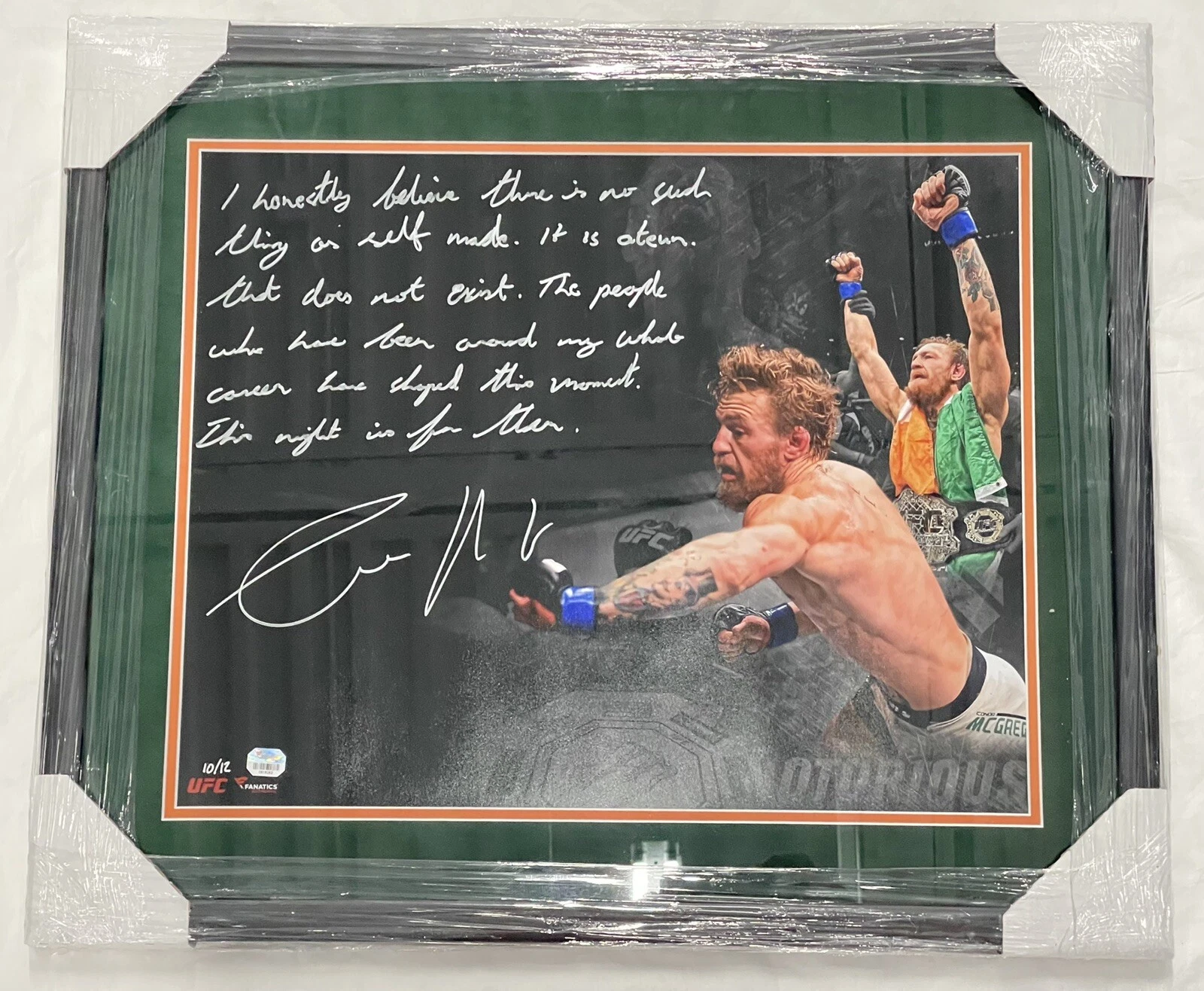 Conor Mcgregor Signed Custom Framed 16x20 Photo Fantastic Inscription #d/12