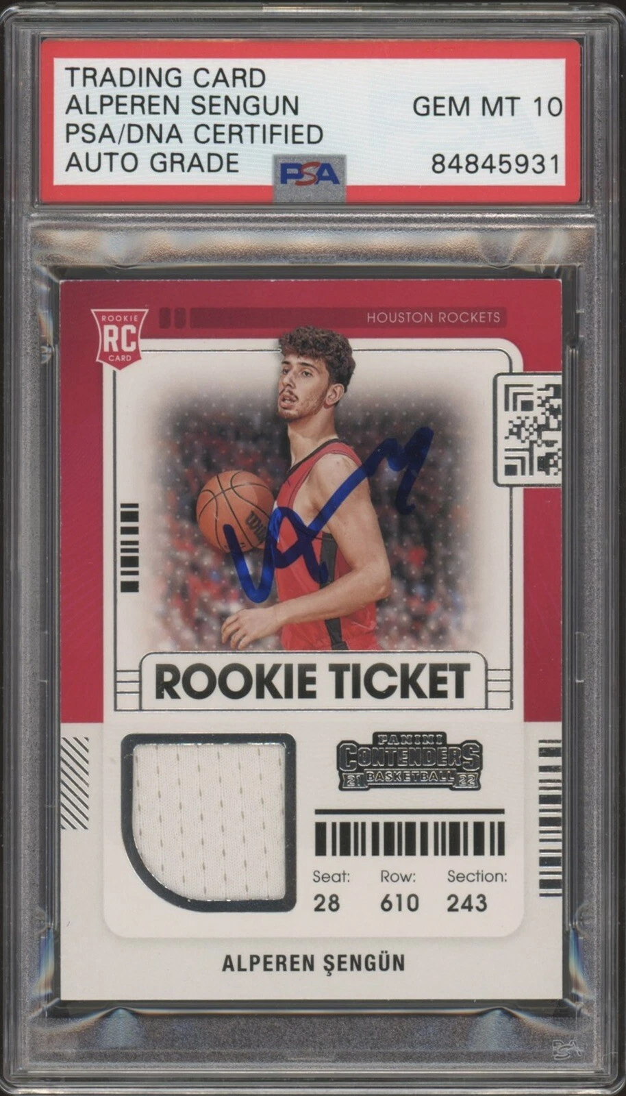 Alperen Sengun Signed 2021 Panini Contenders Rookie Ticket RPA Psa GEM 10 AUTO
