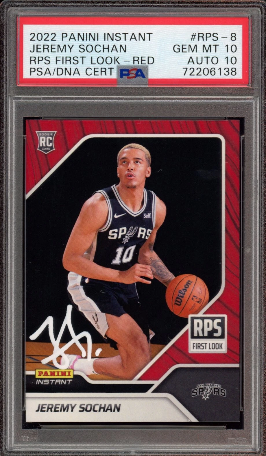 2022 Panini Instant Jeremy Sochan RPS First Look Red RC Auto /25 Psa GEM 10/10