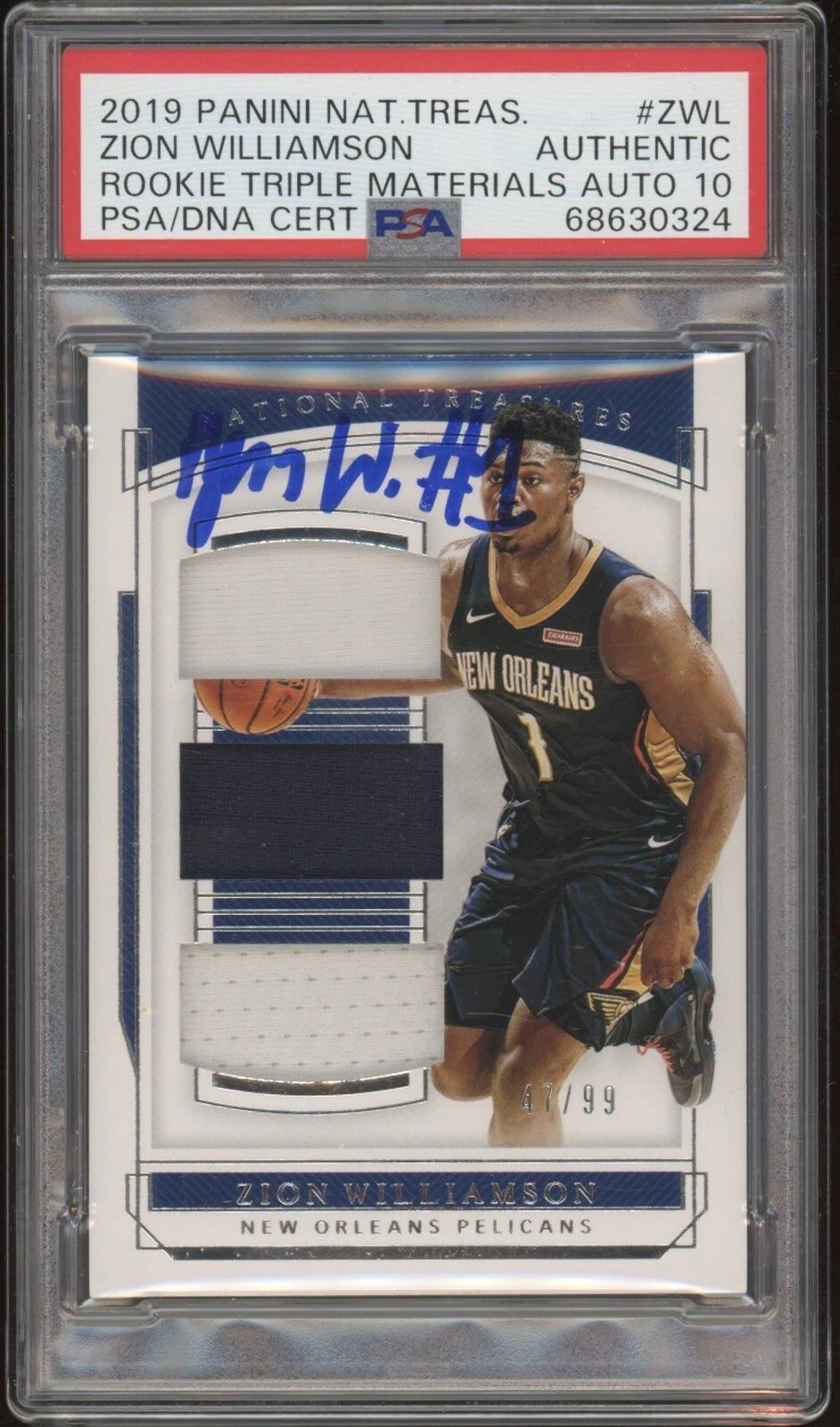 2019 Panini National Treasures Zion Williamson Triple RPA /99 Psa GEM MT 10 AUTO