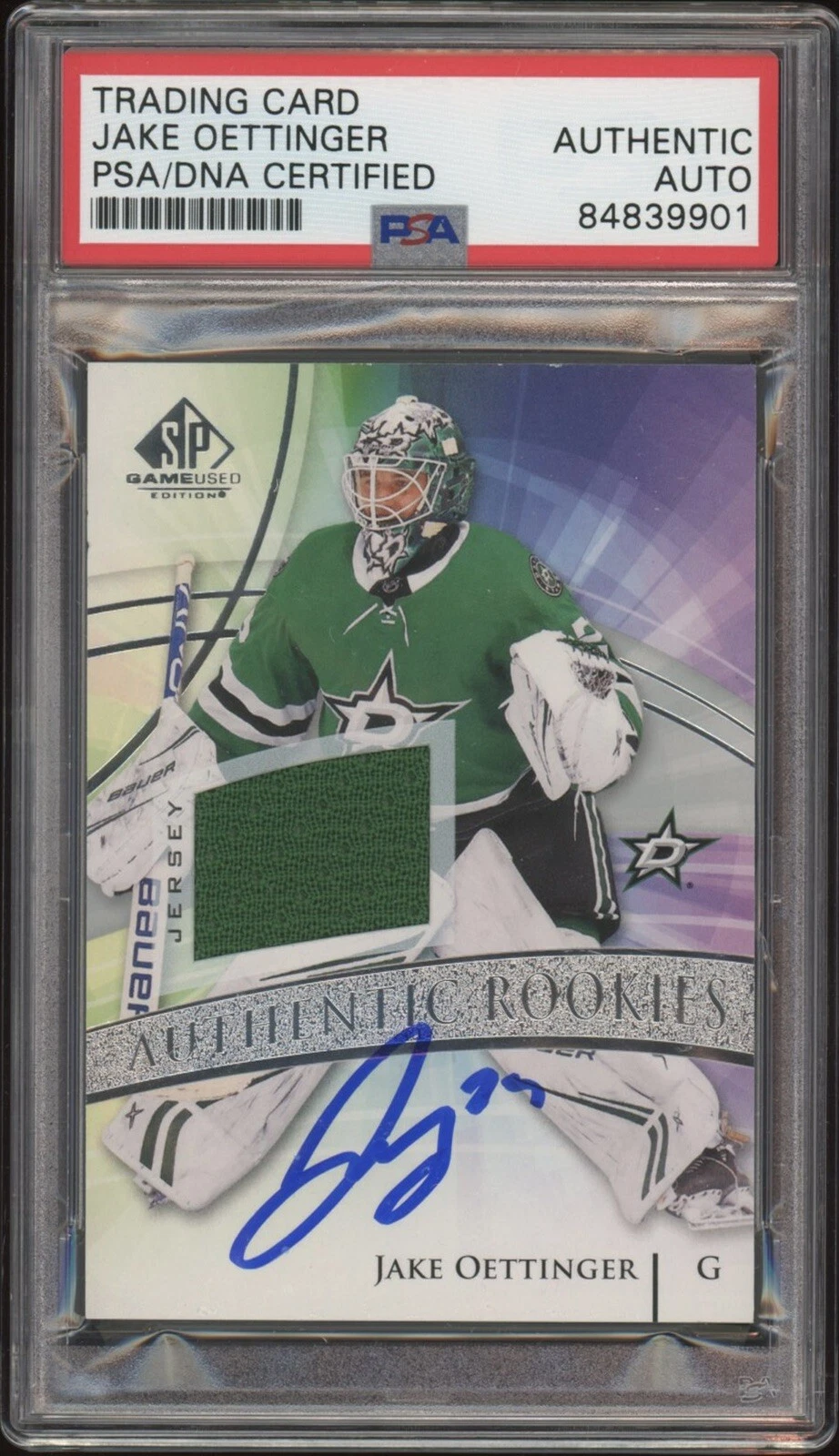 Jake Oettinger Signed 2020 Upper Deck SP Game Used Hockey Rookie RPA #176 Psa