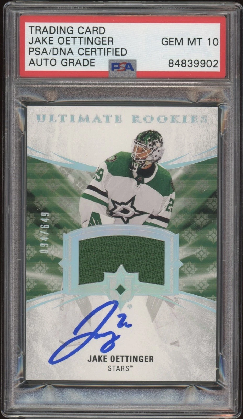 Jake Oettinger Signed 2020 Upper Deck Ultimate RPA /649 #188 Psa GEM MT 10 AUTO