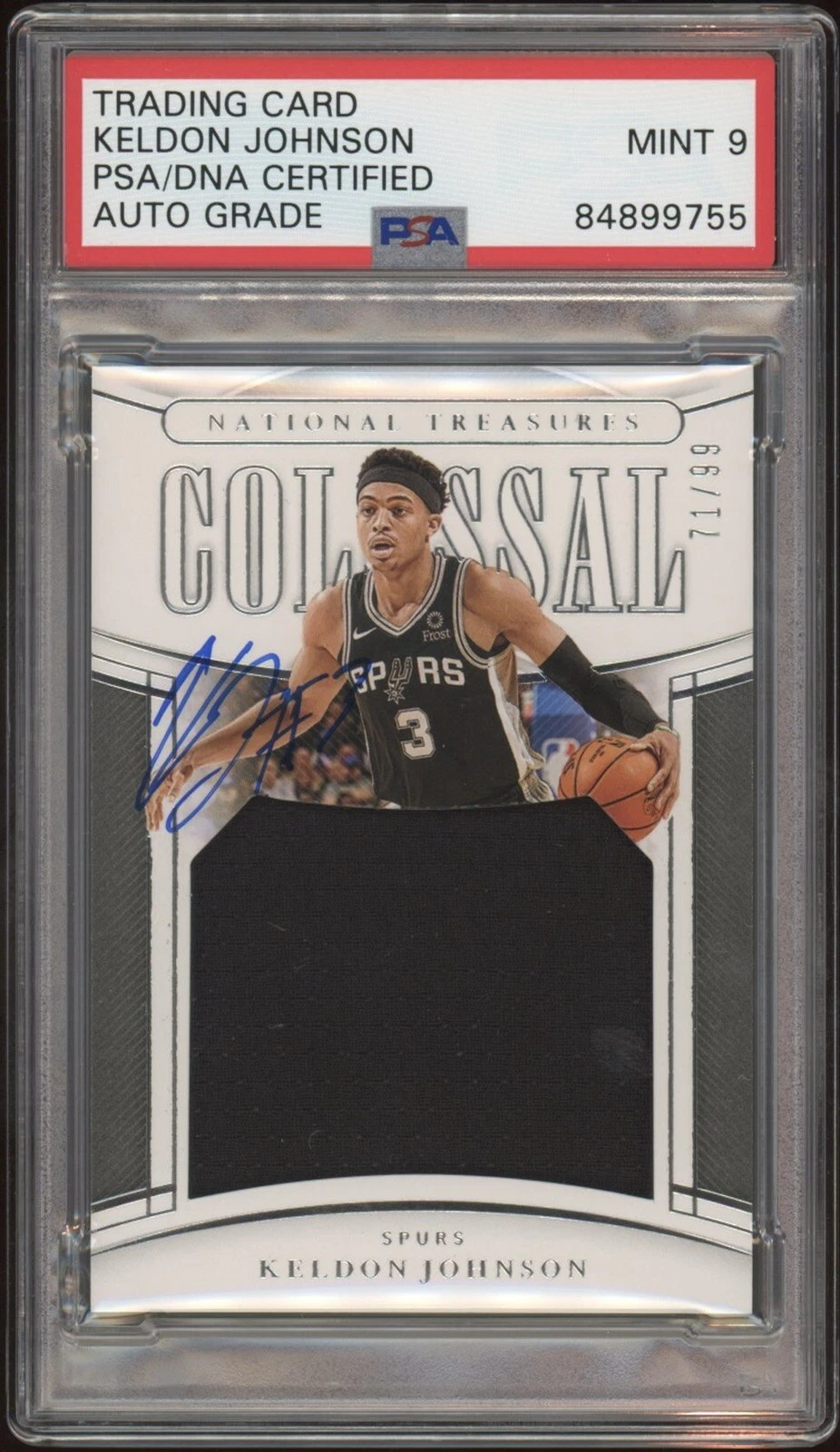 Keldon Johnson Signed 2019 National Treasures Colossal RPA /99 Psa MINT 9 AUTO
