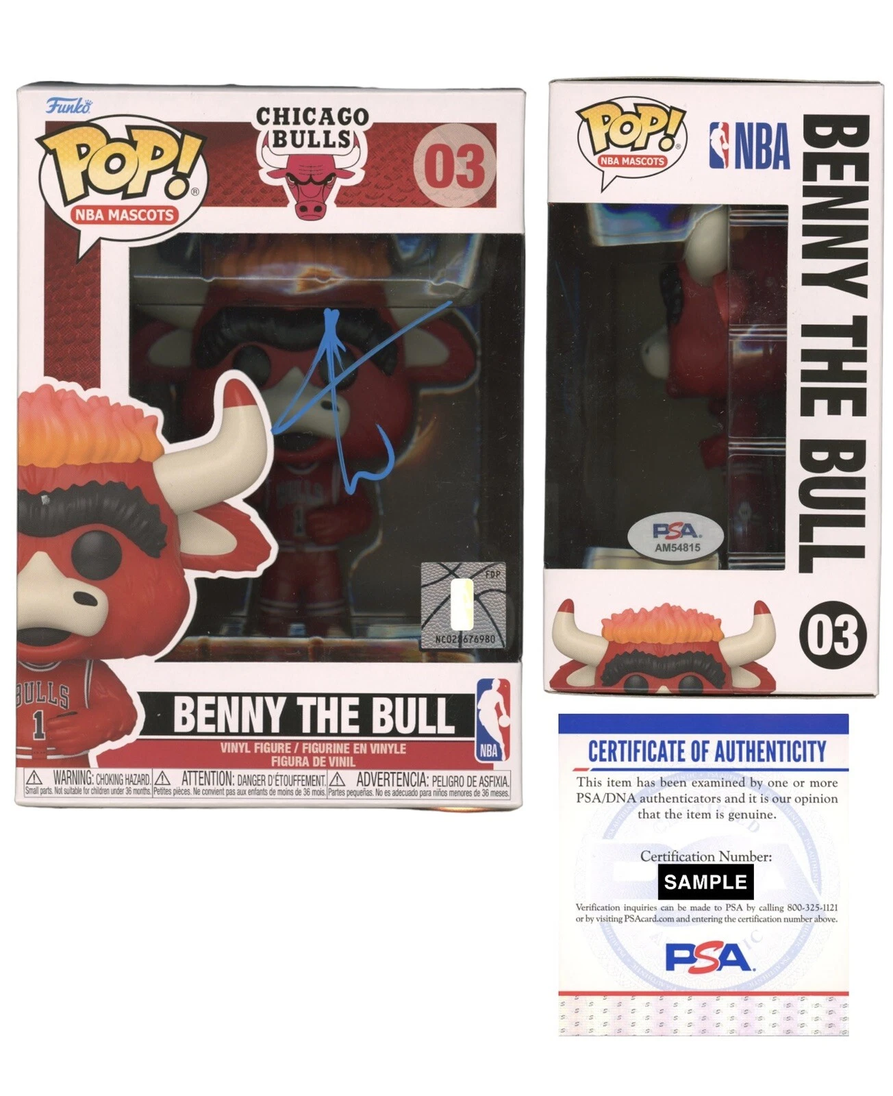 Patrick Williams Signed NBA Benny The Bull Funko Pop #03 Psa/Dna Chicago Bulls