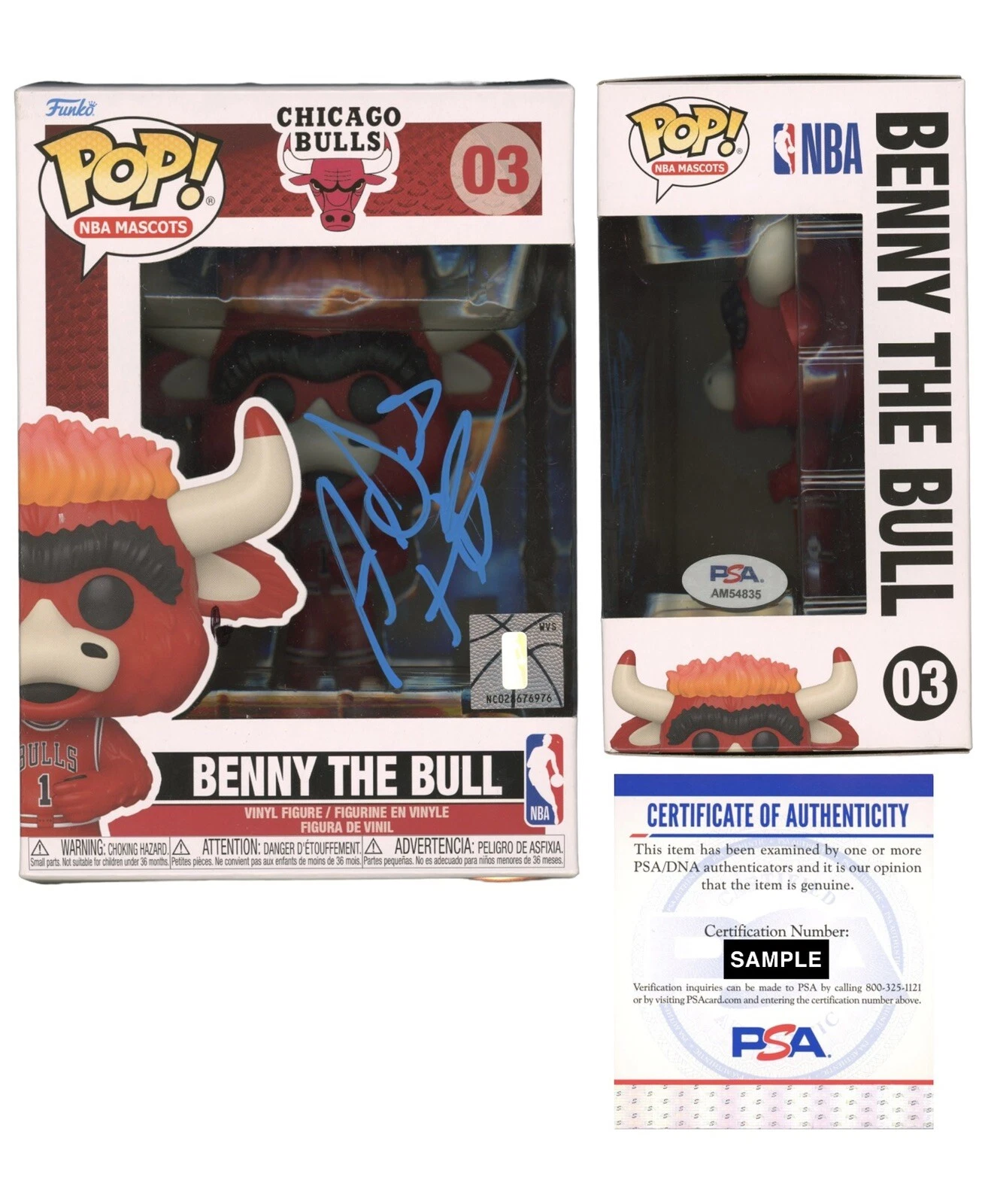 Ayo Dosunmu Signed NBA Benny The Bull Funko Pop Auto #03 Psa/Dna Chicago Bulls