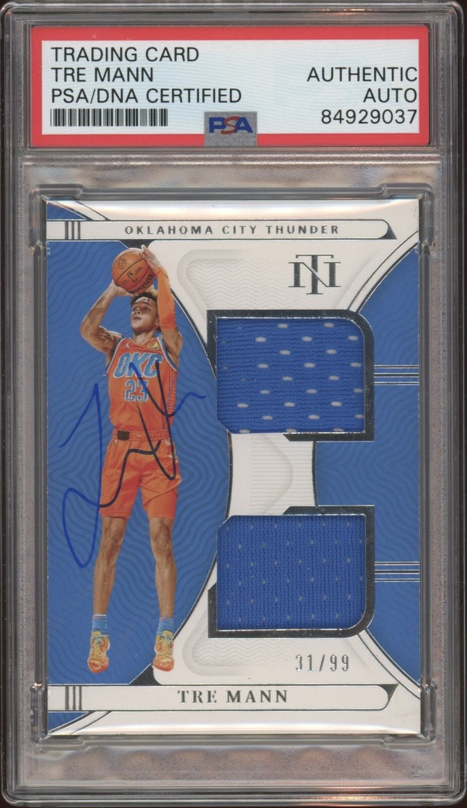 2021 Panini National Treasures Tre Mann Rookie Dual Material Auto RPA /99 Psa RC