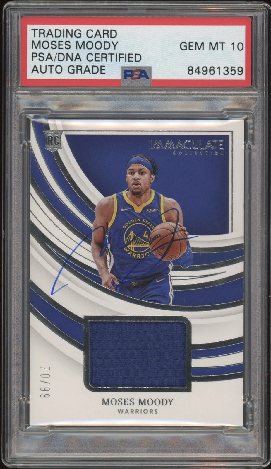 Moses Moody Signed 2021 Panini Immaculate Rookie RPA /99 Psa GEM MINT 10 AUTO RC