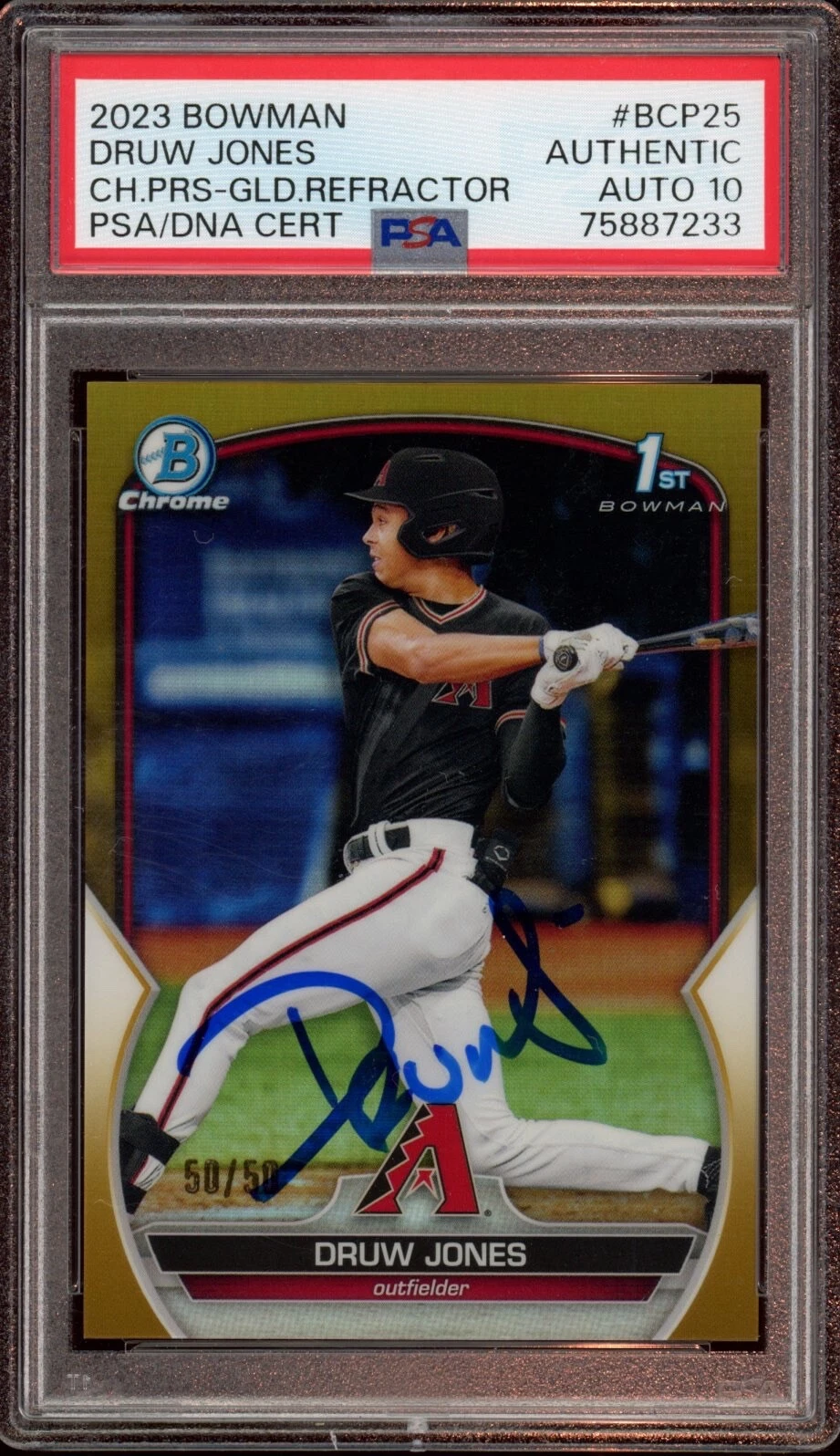 2022 Bowman Chrome Prospects Druw Jones Gold Refractor /50 Psa GEM MINT 10 AUTO