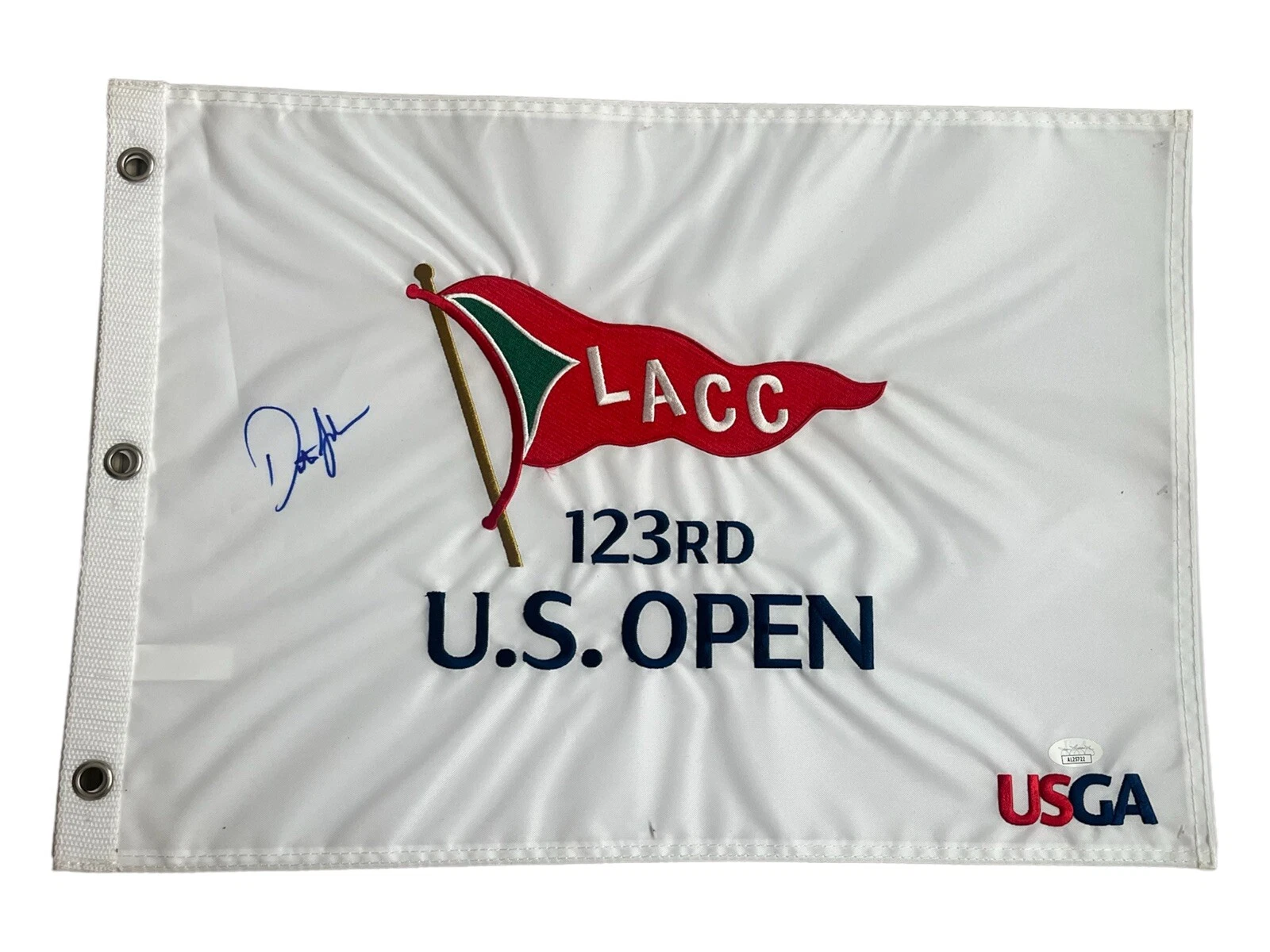 Dustin Johnson Signed Auto 2023 123rd US Open Championship Pin Flag LACC JSA Coa