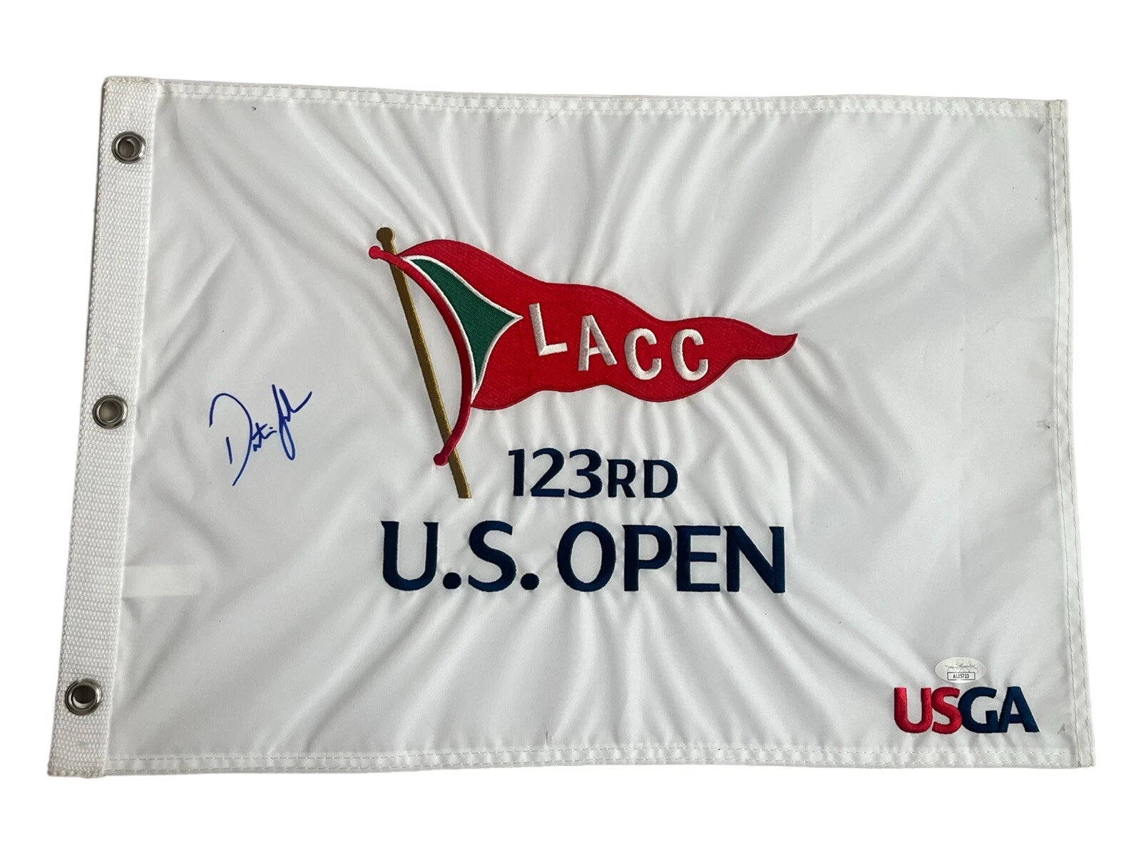 Dustin Johnson Signed Auto 2023 123rd US Open Championship Pin Flag LACC JSA Coa