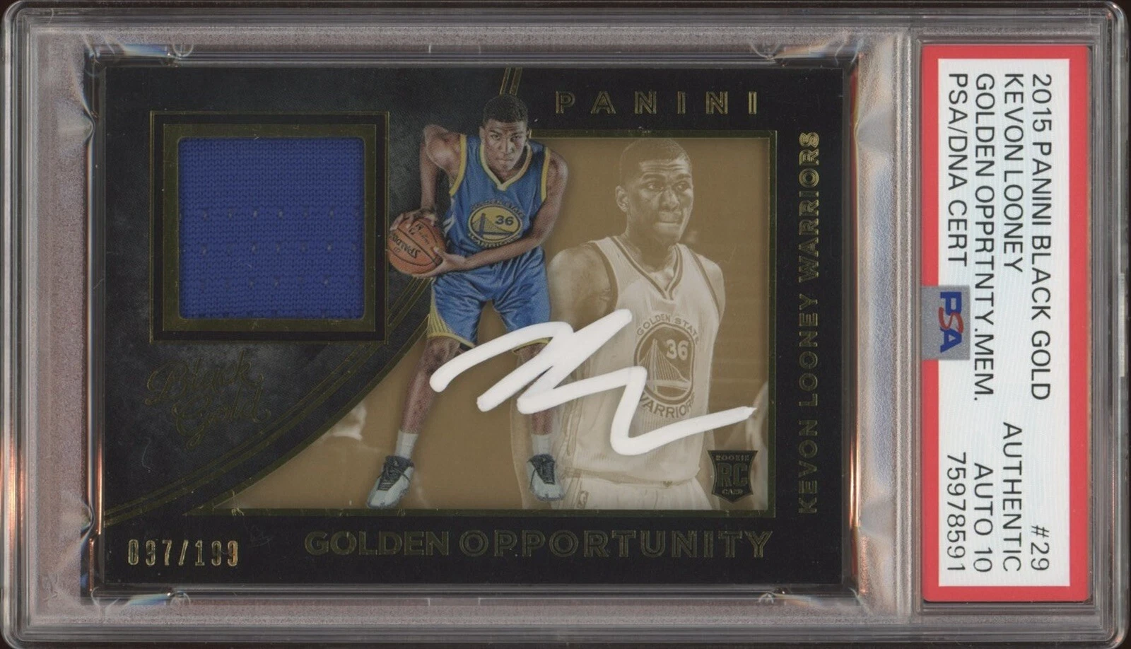 Kevon Looney Signed 2015 Panini Black Gold Golden RPA /199 #29 Psa GEM 10 AUTO