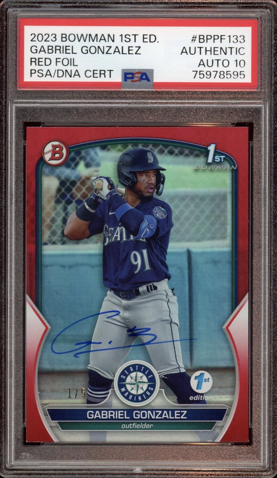 2023 Bowman 1st Edition Gabriel Gonzalez Red Foil /5 Psa GEM MINT 10 AUTO