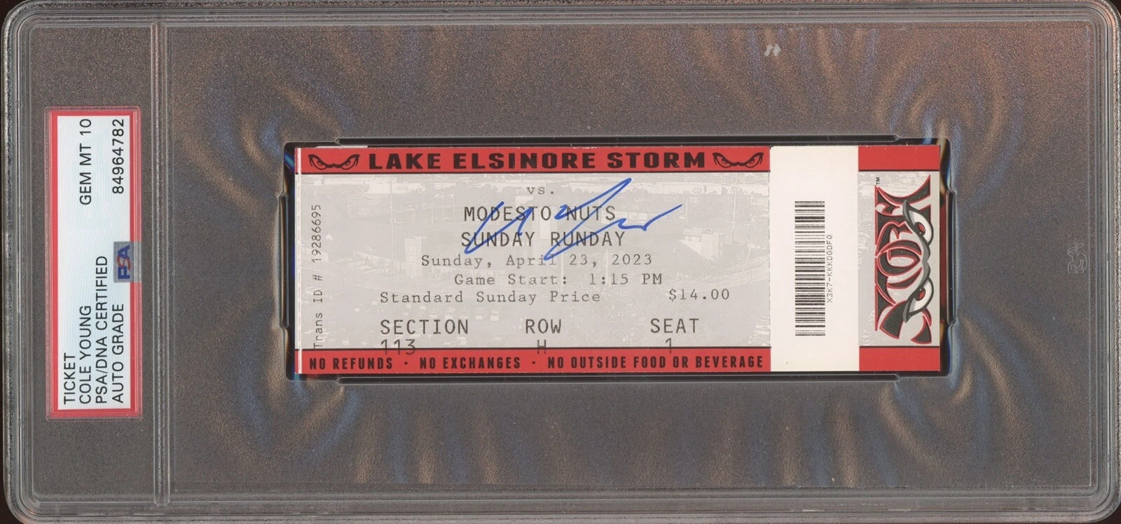 Cole Young Signed Full Ticket Stub Auto Psa/Dna GEM MT 10 AUTO Seattle Mariners