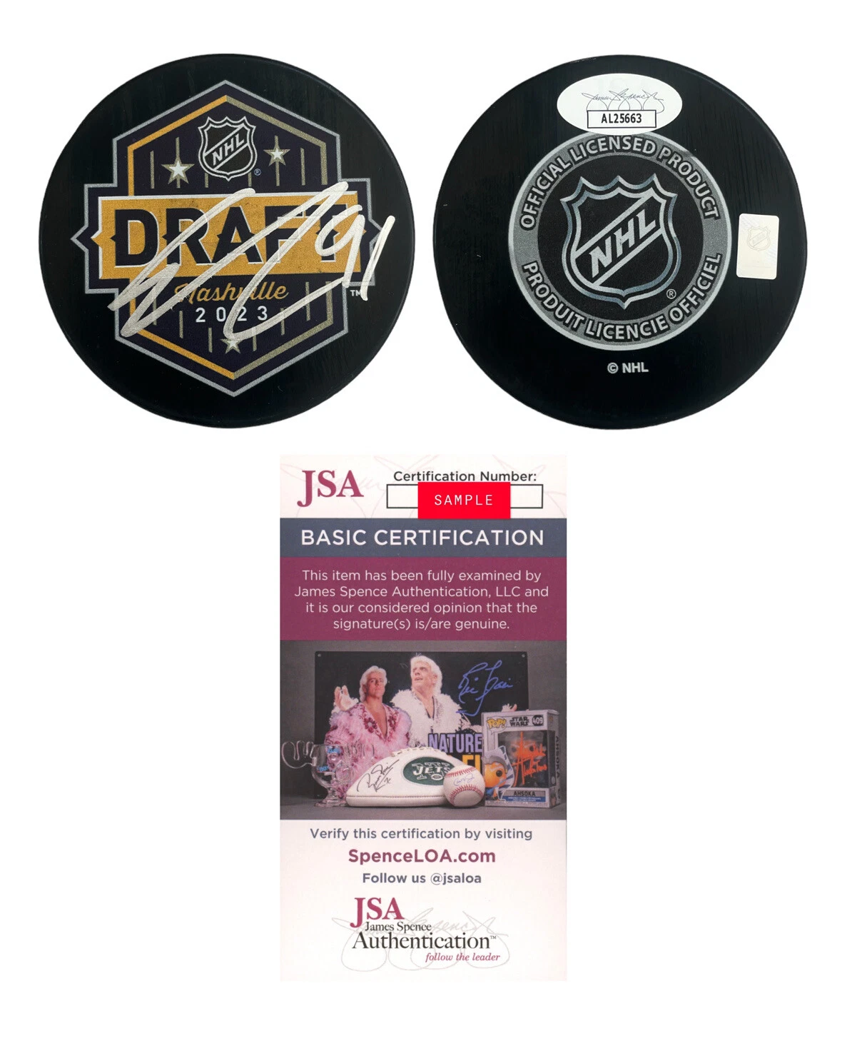 Leo Carlsson Signed Autograph 2023 NHL Draft Puck Anaheim Ducks #2 Pick JSA Coa