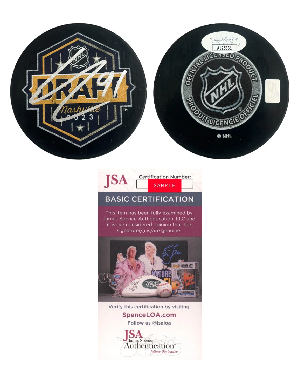 Leo Carlsson Signed Autograph 2023 NHL Draft Puck Anaheim Ducks #2 Pick JSA Coa
