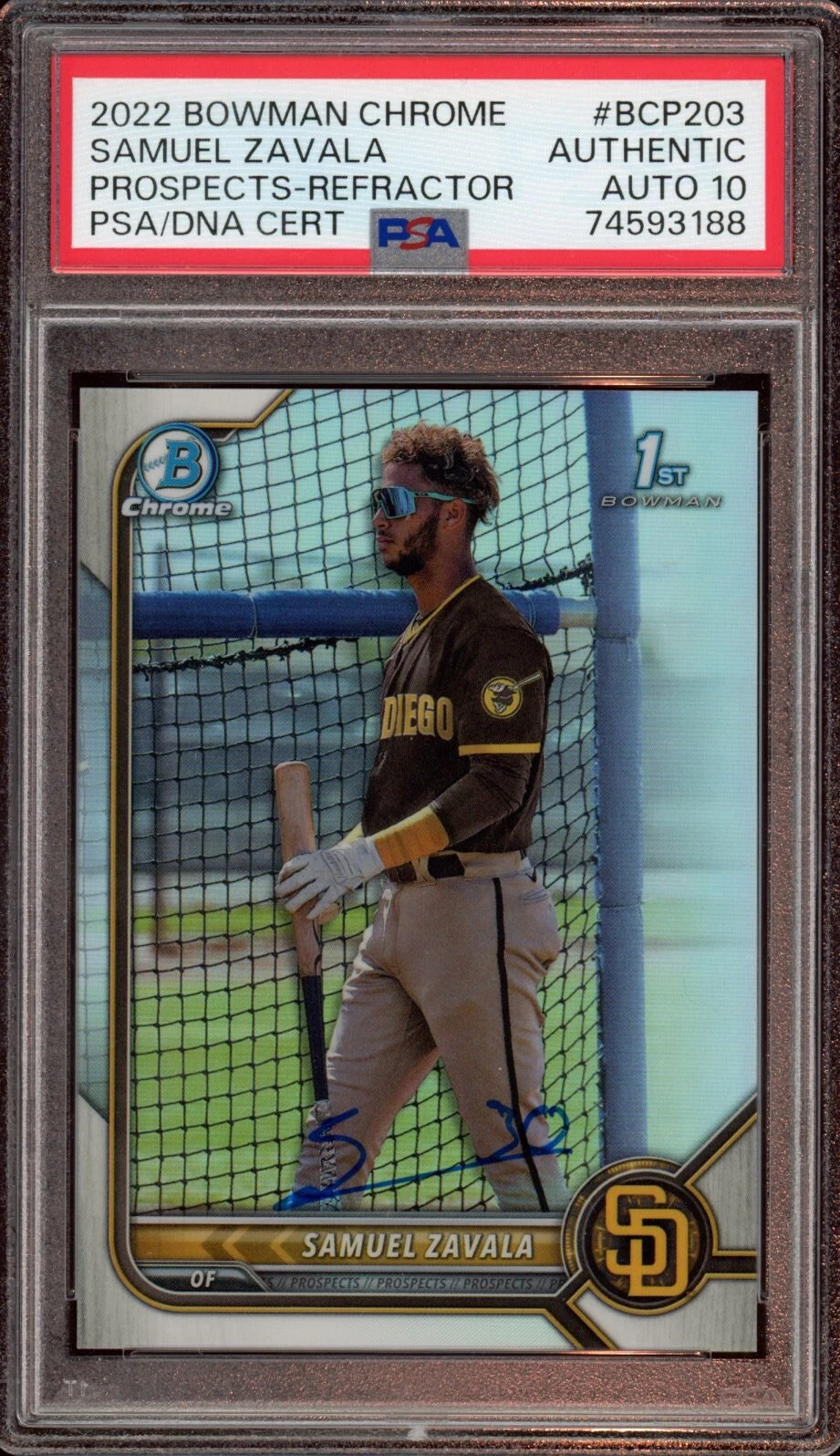 SAMUEL ZAVALA SIGNED 2022 BOWMAN CHROME PROSPECTS REFRACTOR /499 PSA GEM 10 AUTO COLLECTIBLE MEMORABILIA