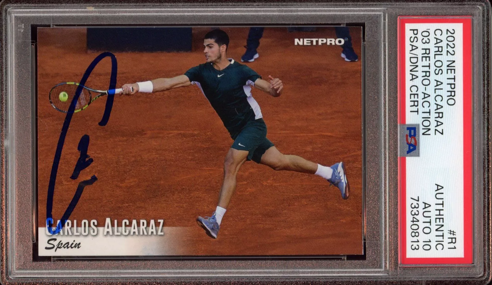 2022 NetPro #R1 Carlos Alcaraz Retro ‘03 Rookie Card /500 Psa GEM MINT 10 AUTO