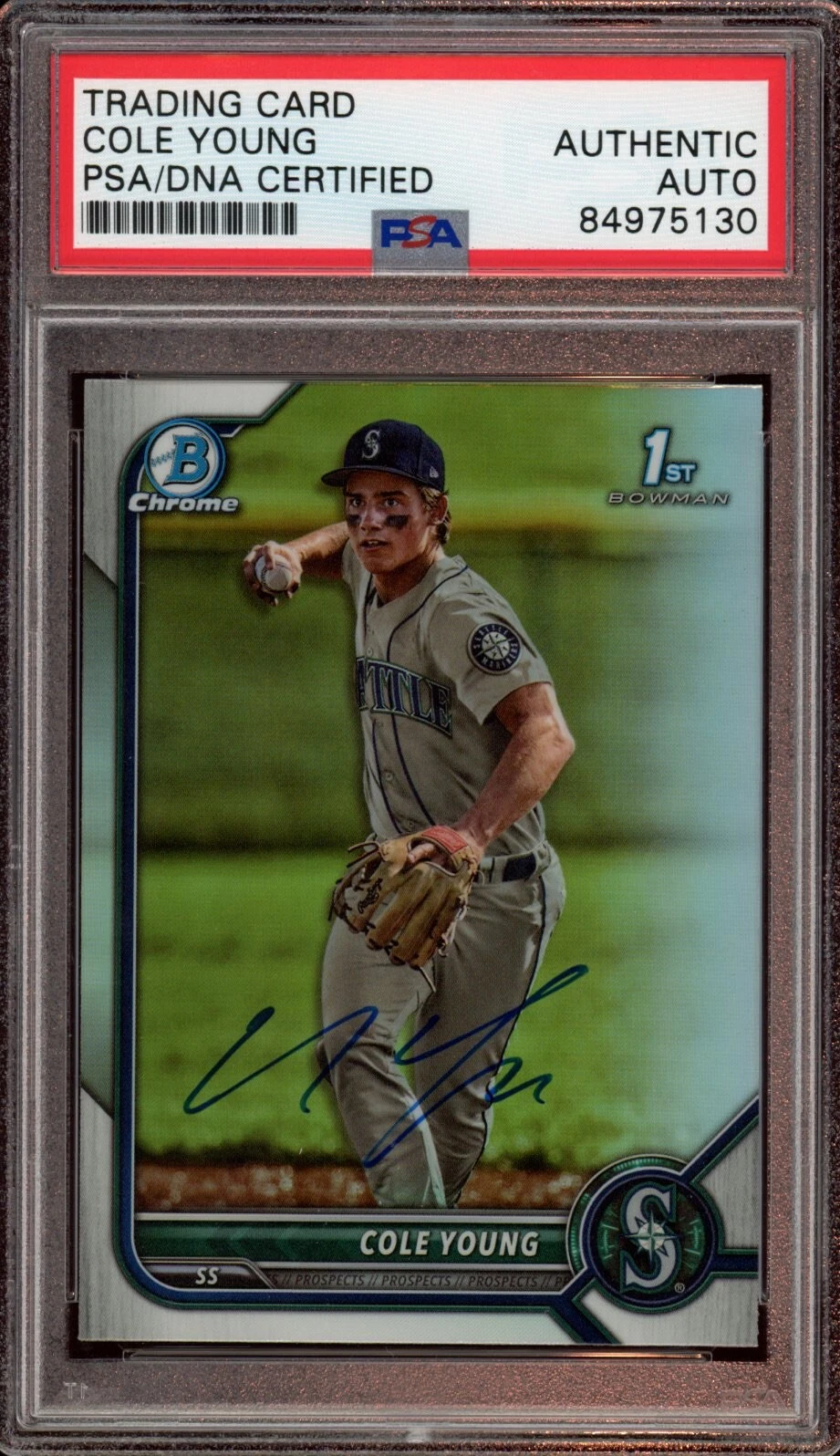 Cole Young Signed 2022 1st Bowman Chrome Draft Refractor Card Auto #BDC112 Psa