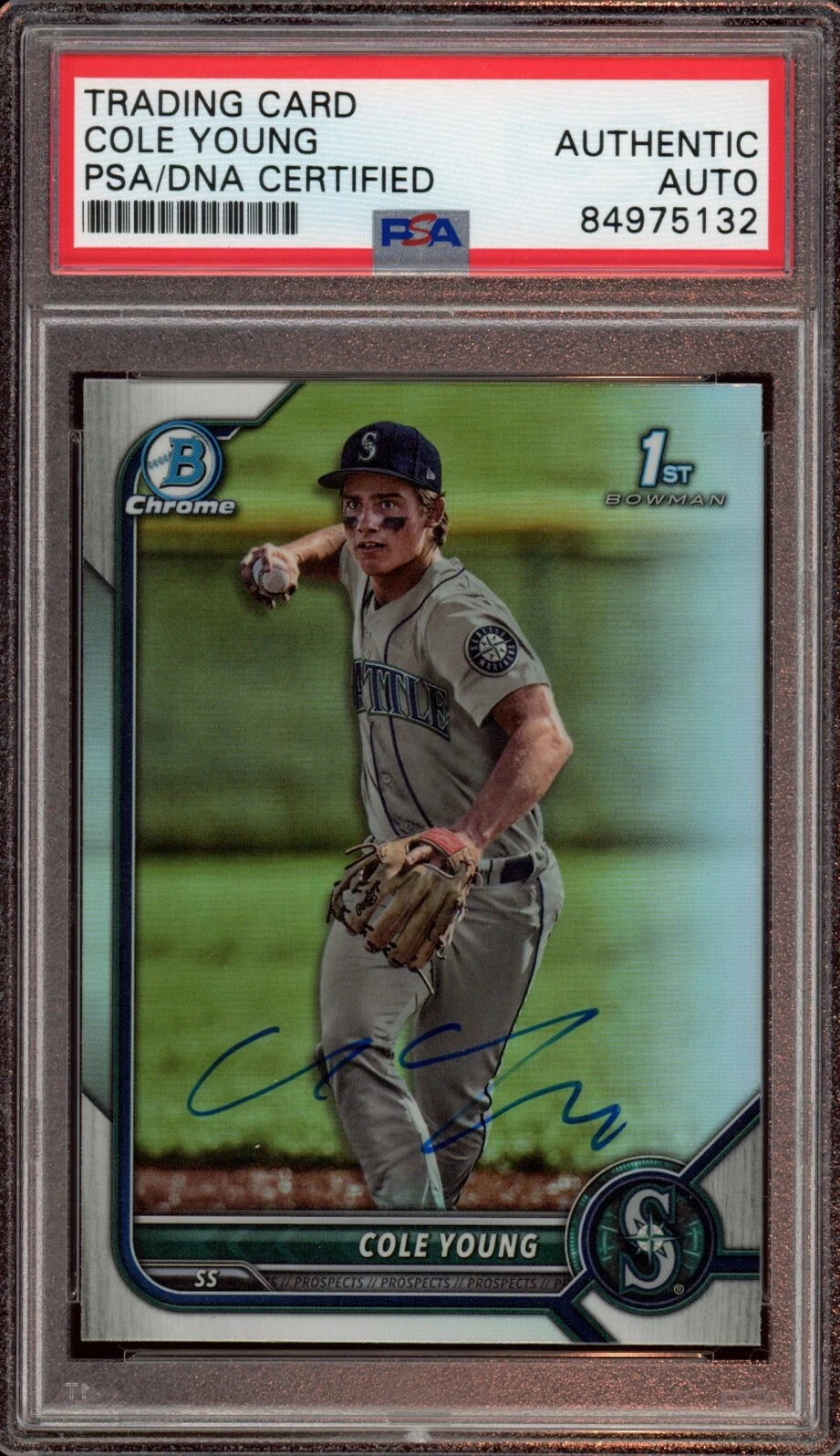 Cole Young Signed 2022 1st Bowman Chrome Draft Refractor Card Auto #BDC112 Psa