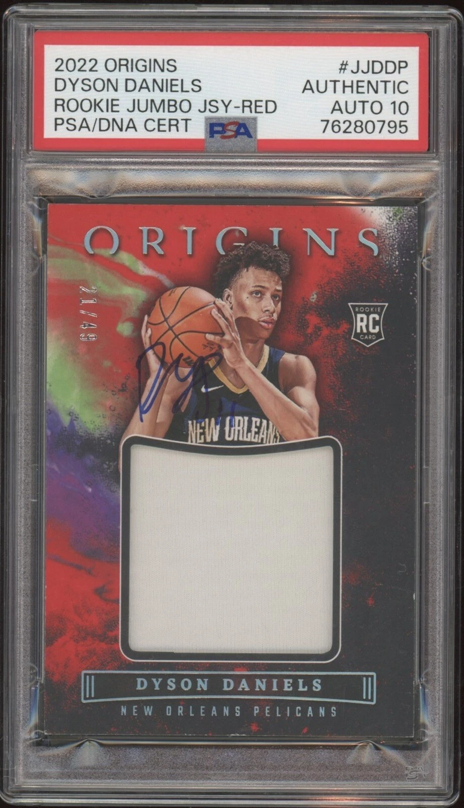 Dyson Daniels Signed 2022 Panini Origins Red Rookie Jumbo RPA /49 Psa GM 10 AUTO
