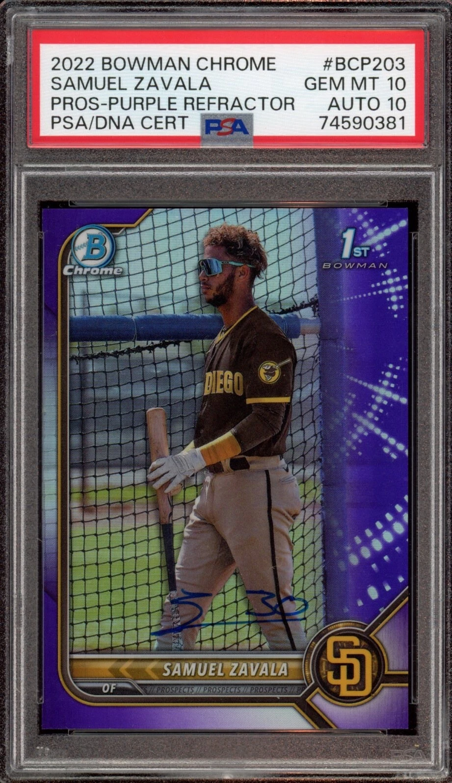 SAMUEL ZAVALA 2022 BOWMAN CHROME PURPLE REFRACTOR AUTO /250 PSA GEM MINT 10/10 COLLECTIBLE MEMORABILIA