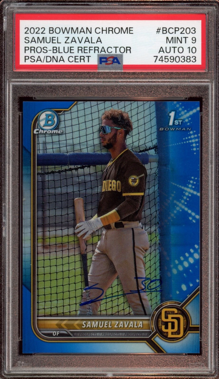 SAMUEL ZAVALA 2022 BOWMAN CHROME BLUE REFRACTOR AUTO /150 PSA MINT 9/GEM MINT 10 COLLECTIBLE MEMORABILIA