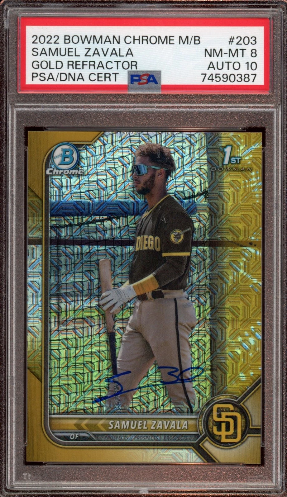 SAMUEL ZAVALA 2022 BOWMAN CHROME MEGA GOLD REF AUTO /50 PSA 8/GEM MINT 10 COLLECTIBLE MEMORABILIA