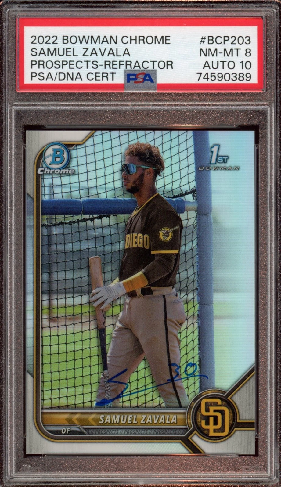 Samuel Zavala 2022 Bowman Chrome Prospects Refractor Auto /499 Psa 8/GEM MT 10