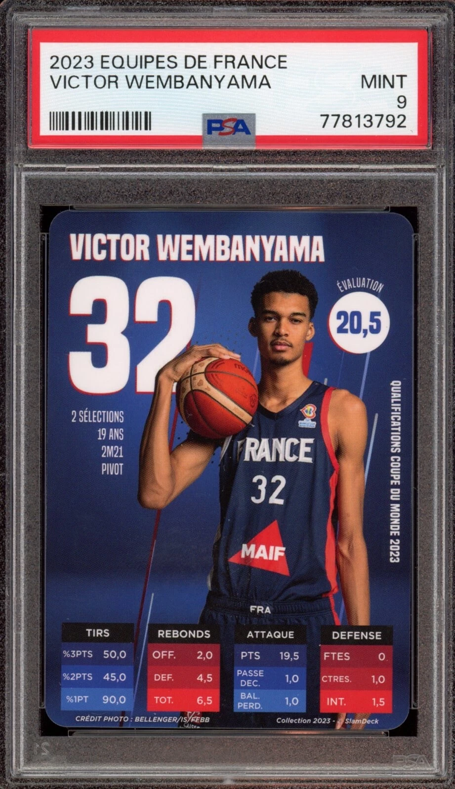 2023 Equipes De France Basketball Slam Deck Victor Wembanyama RC Rookie PSA 9