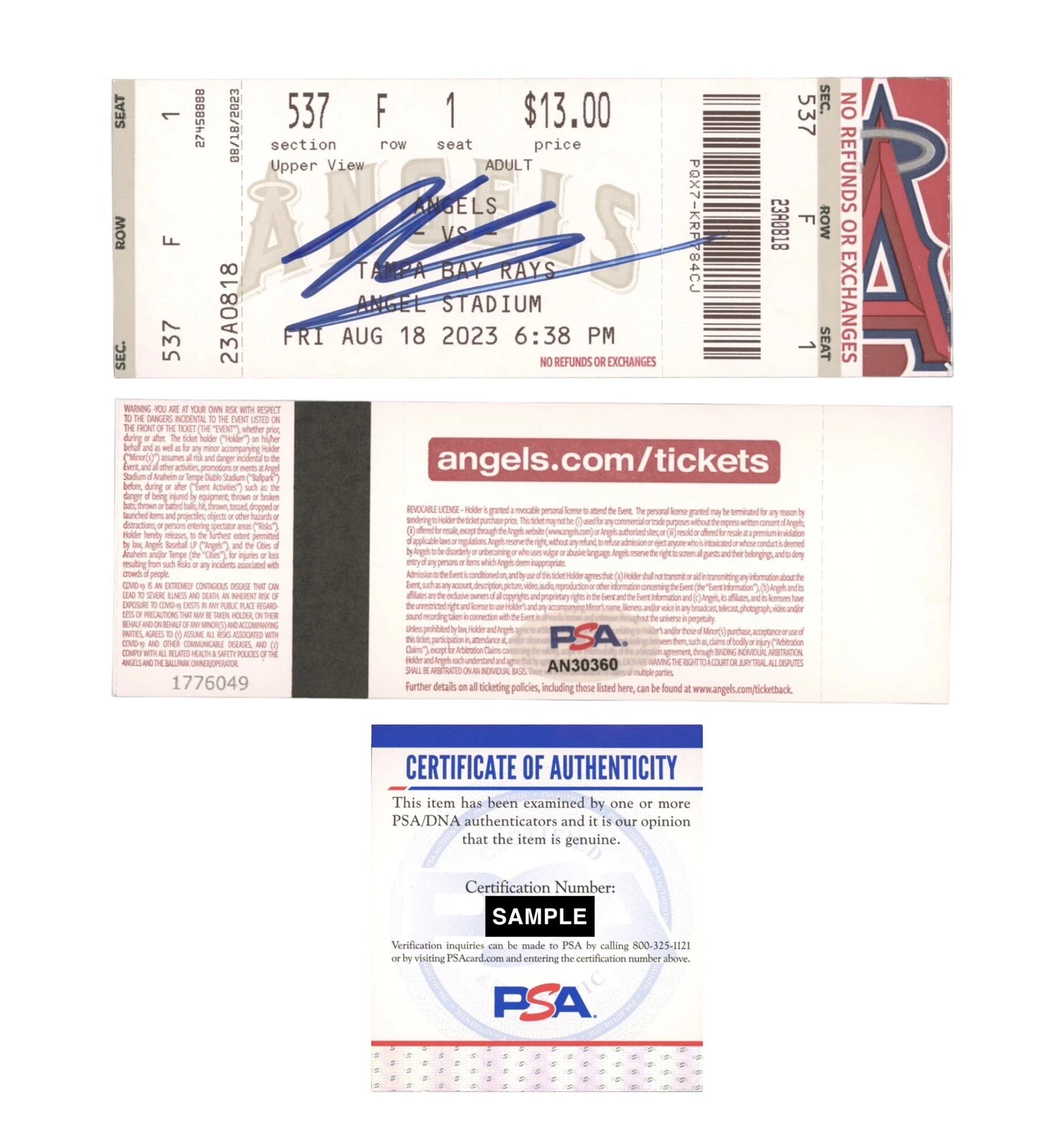 Nolan Schanuel Signed MLB DEBUT Ticket Stub Angels 8/18/2023 1st Hit Psa/Dna Coa