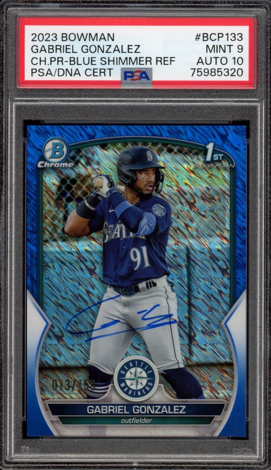 Gabriel Gonzalez 2023 Bowman Chrome Blue Shimmer Auto /150 Psa MINT 9/GEM MT 10