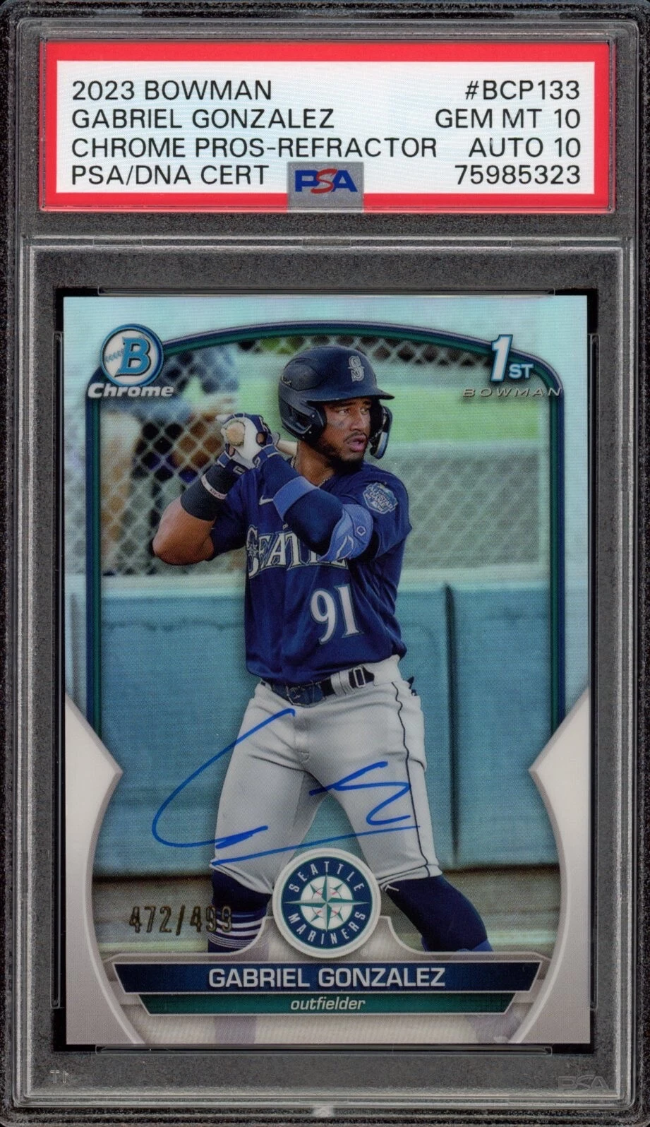 Gabriel Gonzalez 2023 Bowman Chrome Refractor Auto /499 Psa GEM MINT 10/10
