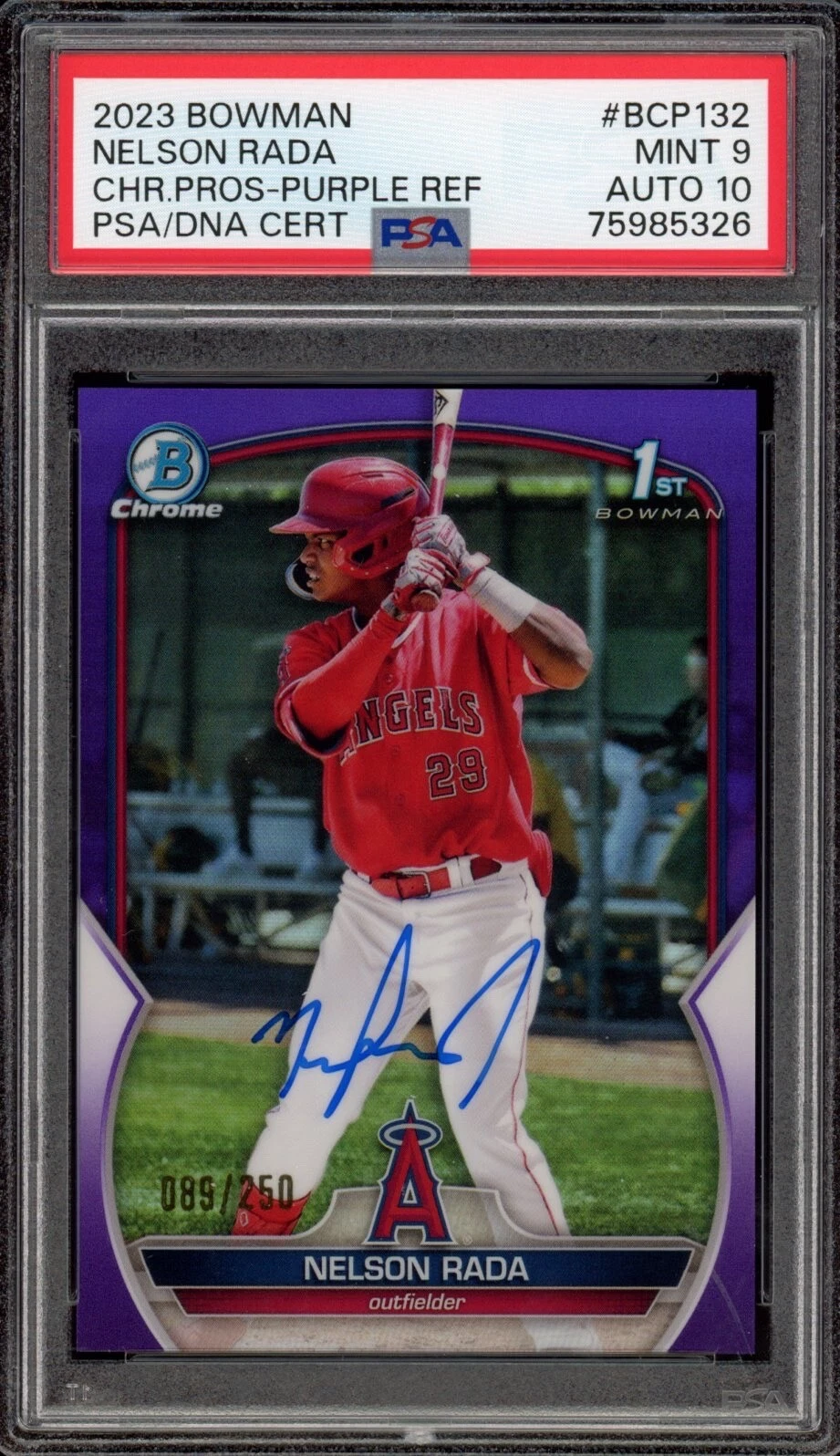 Nelson Rada 2023 Bowman Chrome Purple Refractor Auto /250 Psa MINT 9/GEM MINT 10