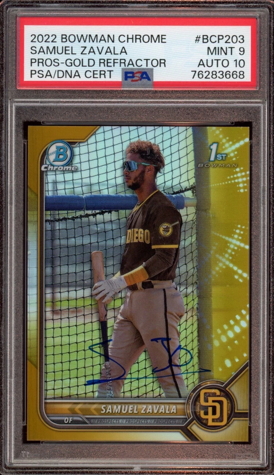 Samuel Zavala 2022 Bowman Chrome Gold Refractor Auto /50 Psa MINT 9/GEM MINT 10