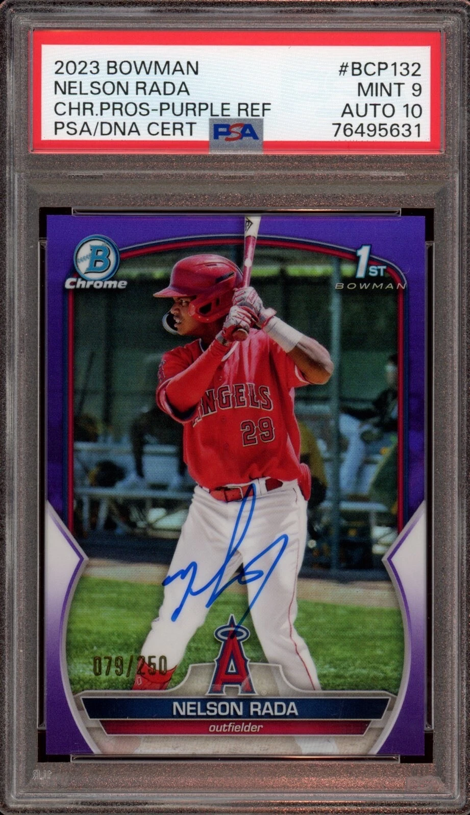 Nelson Rada 2023 Bowman Chrome Purple Refractor Auto /250 Psa MINT 9/GEM MINT 10