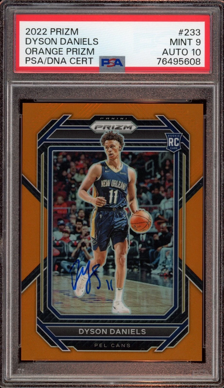 Dyson Daniels 2022 Panini Prizm Orange Rookie Card Auto /49 Psa MINT 9/GEM MT 10