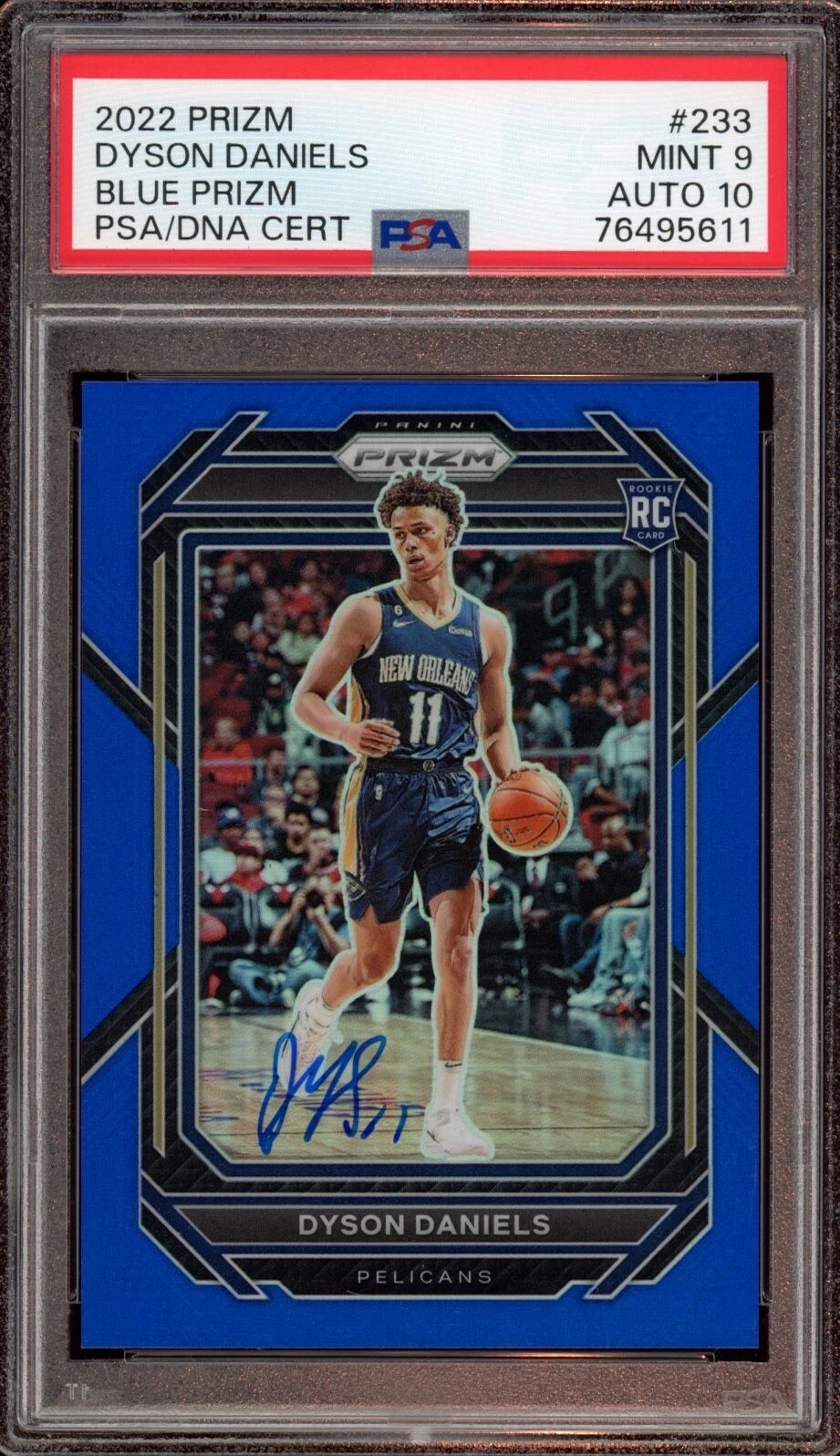 Dyson Daniels 2022 Panini Prizm Blue Rookie Card Auto /199 Psa MINT 9/GEM MT 10