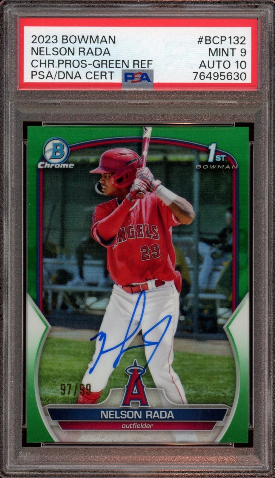 Nelson Rada 2023 Bowman Chrome Green Refractor Auto /99 Psa MINT 9/GEM MINT 10