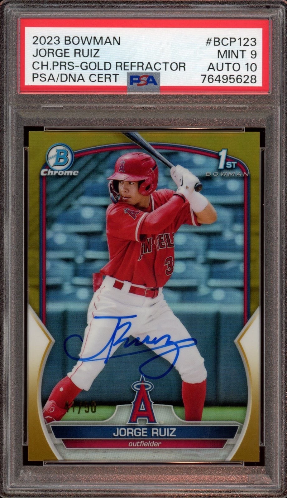 Jorge Ruiz 2023 Bowman Chrome Gold Refractor Auto /50 Psa MINT 9/GEM MINT 10