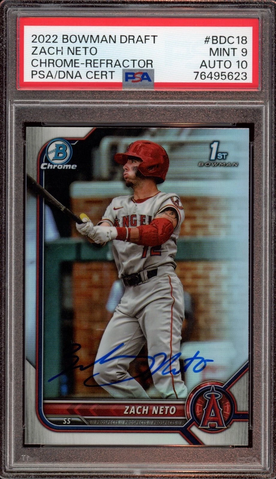 ZACH NETO 2022 BOWMAN CHROME DRAFT REFRACTOR AUTO PSA MINT 9/GEM MINT 10 COLLECTIBLE MEMORABILIA