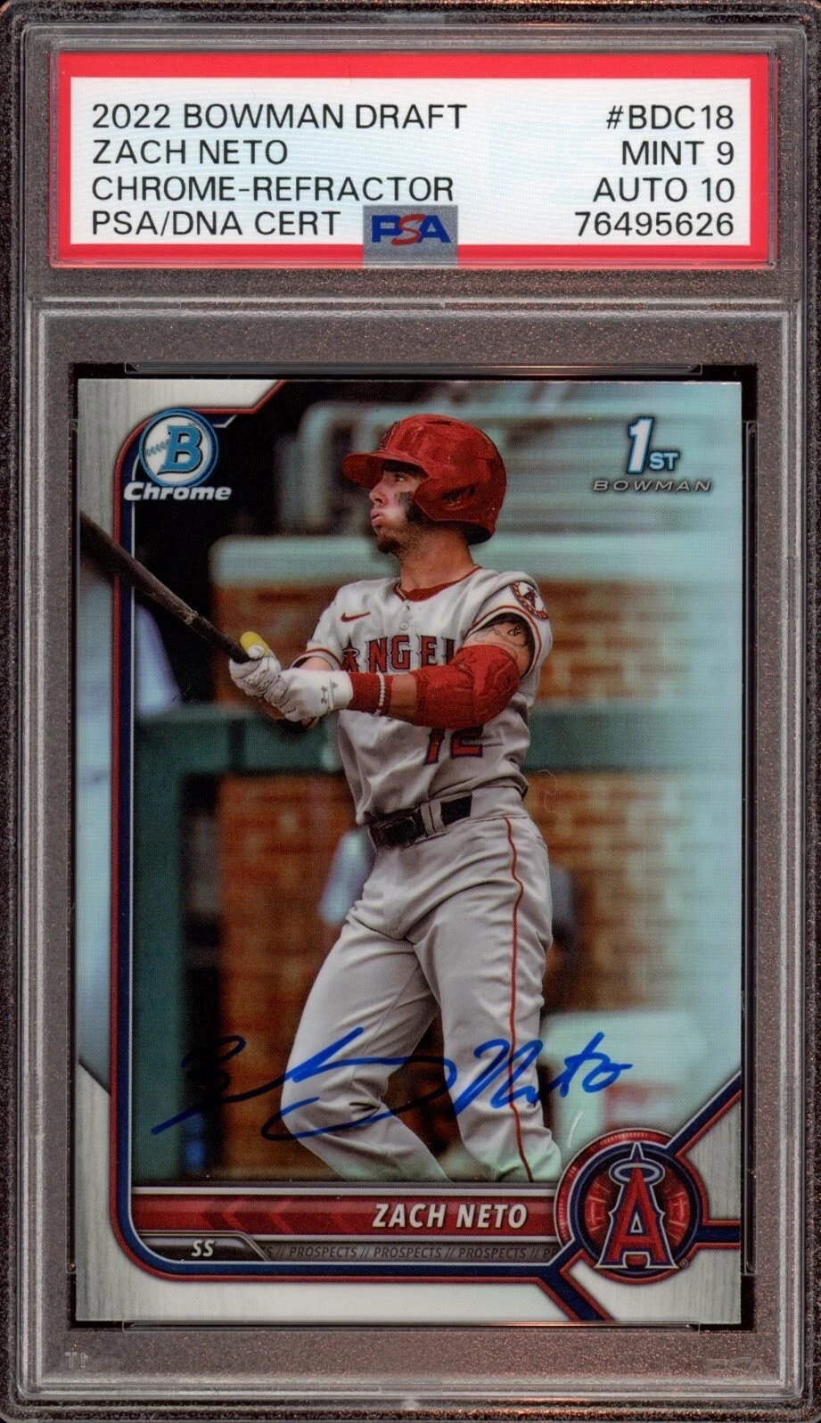 ZACH NETO 2022 BOWMAN CHROME DRAFT REFRACTOR AUTO PSA MINT 9/GEM MINT 10 COLLECTIBLE MEMORABILIA
