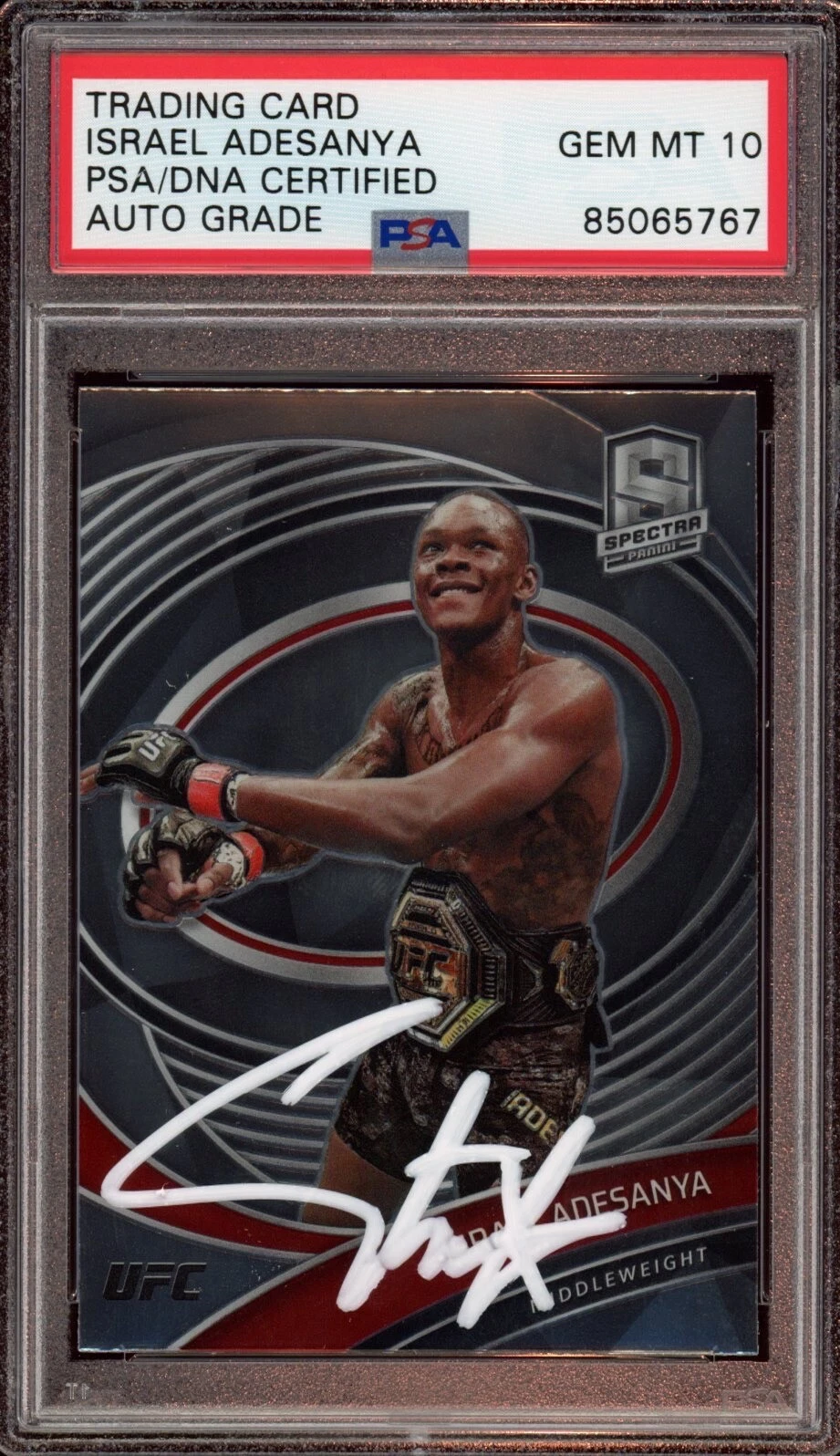 Israel Adesanya Signed 2021 Panini UFC Chronicles Spectra Card Psa GEM 10 AUTO