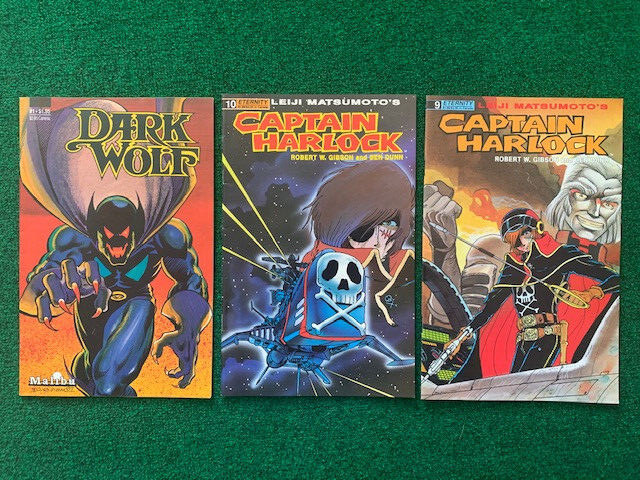 LOT OF 5 COMICS        CAPTAIN HARLOCK+#1 DARK WOLF+HULK+VINTAGE JUSTICE INC