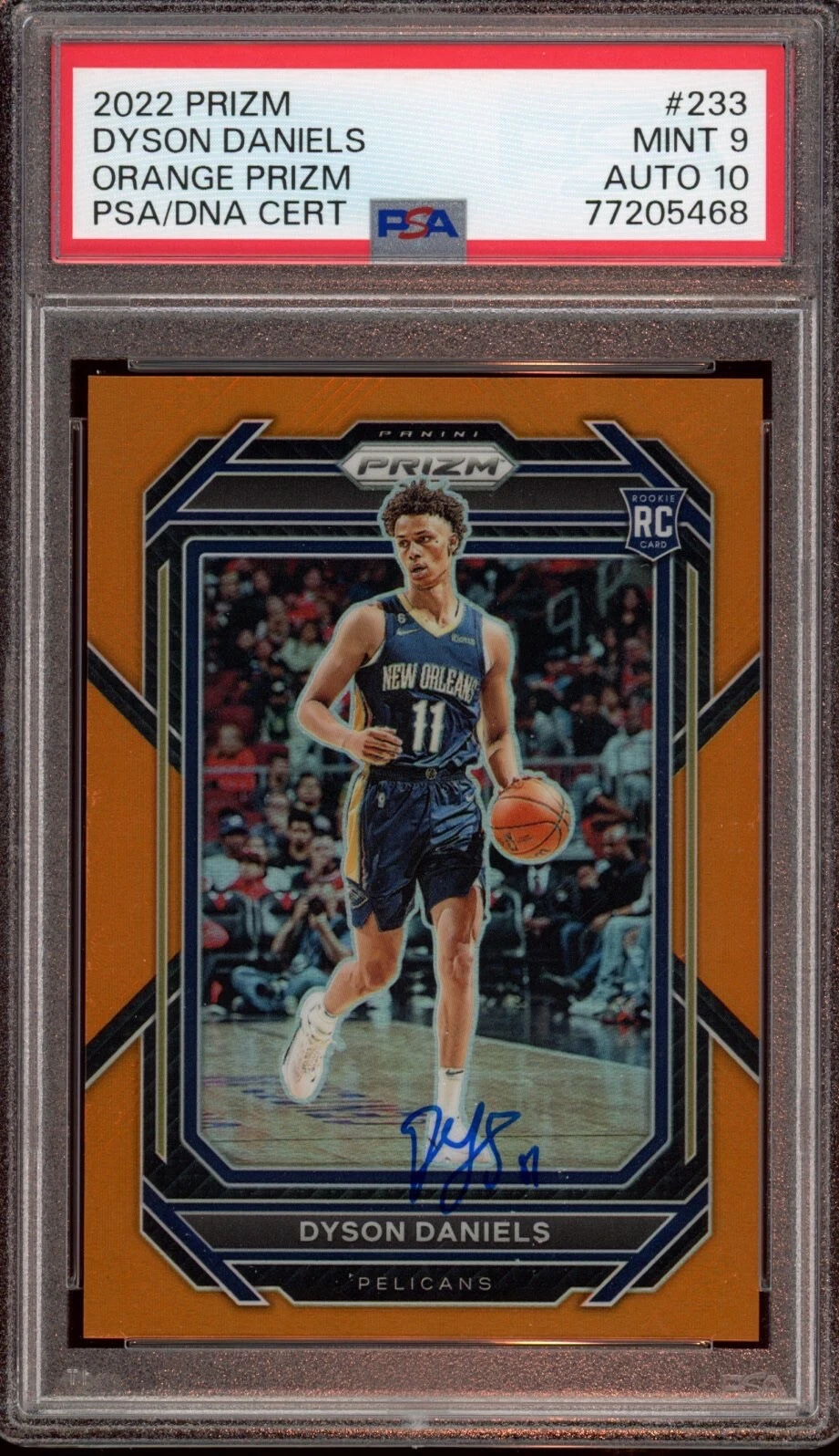 Dyson Daniels 2022 Panini Prizm Orange Rookie Card Auto /49 Psa MINT 9/GEM MT 10